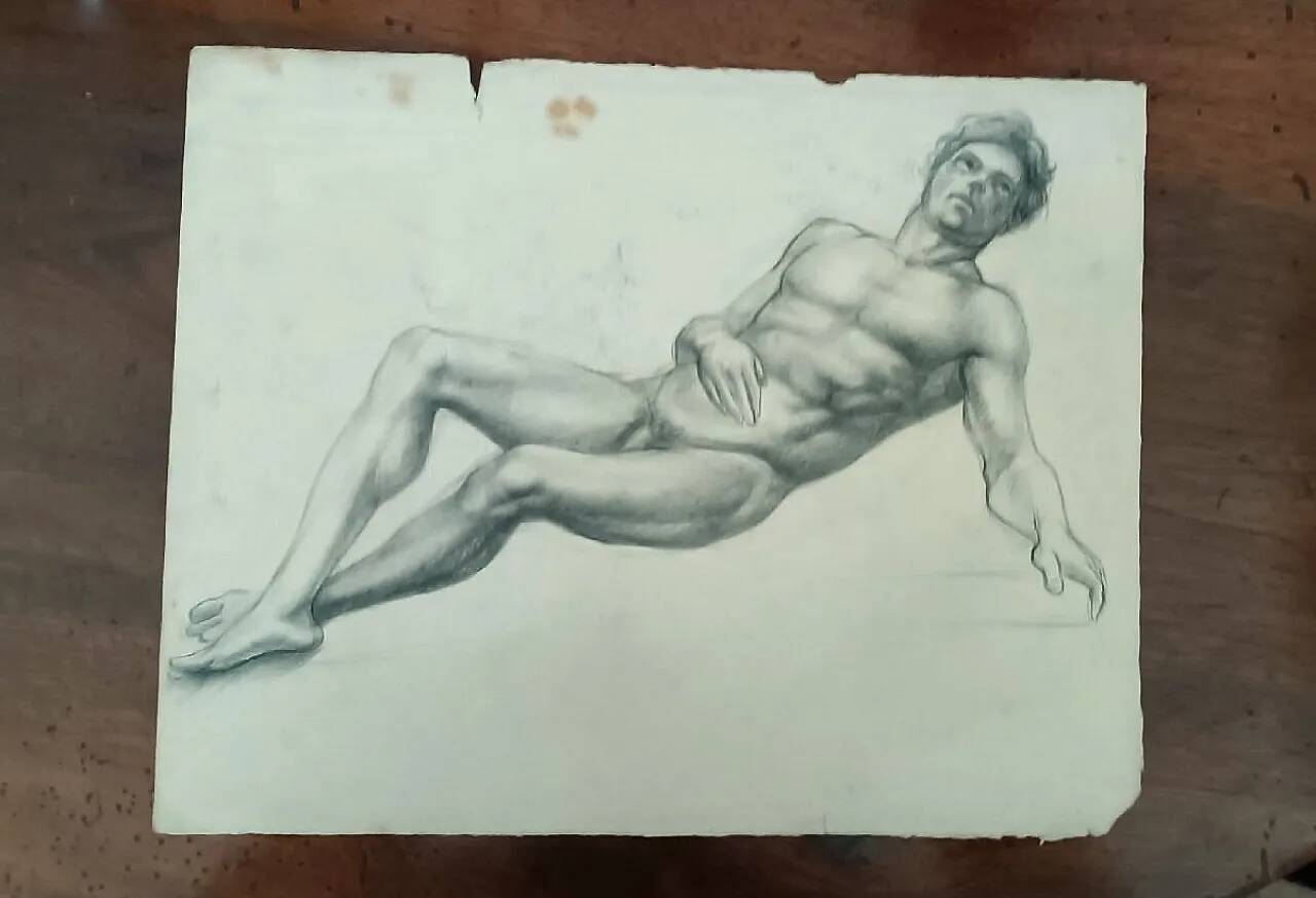 Drawing of a male nude, pencil on paper, Tuscan school, 19th century