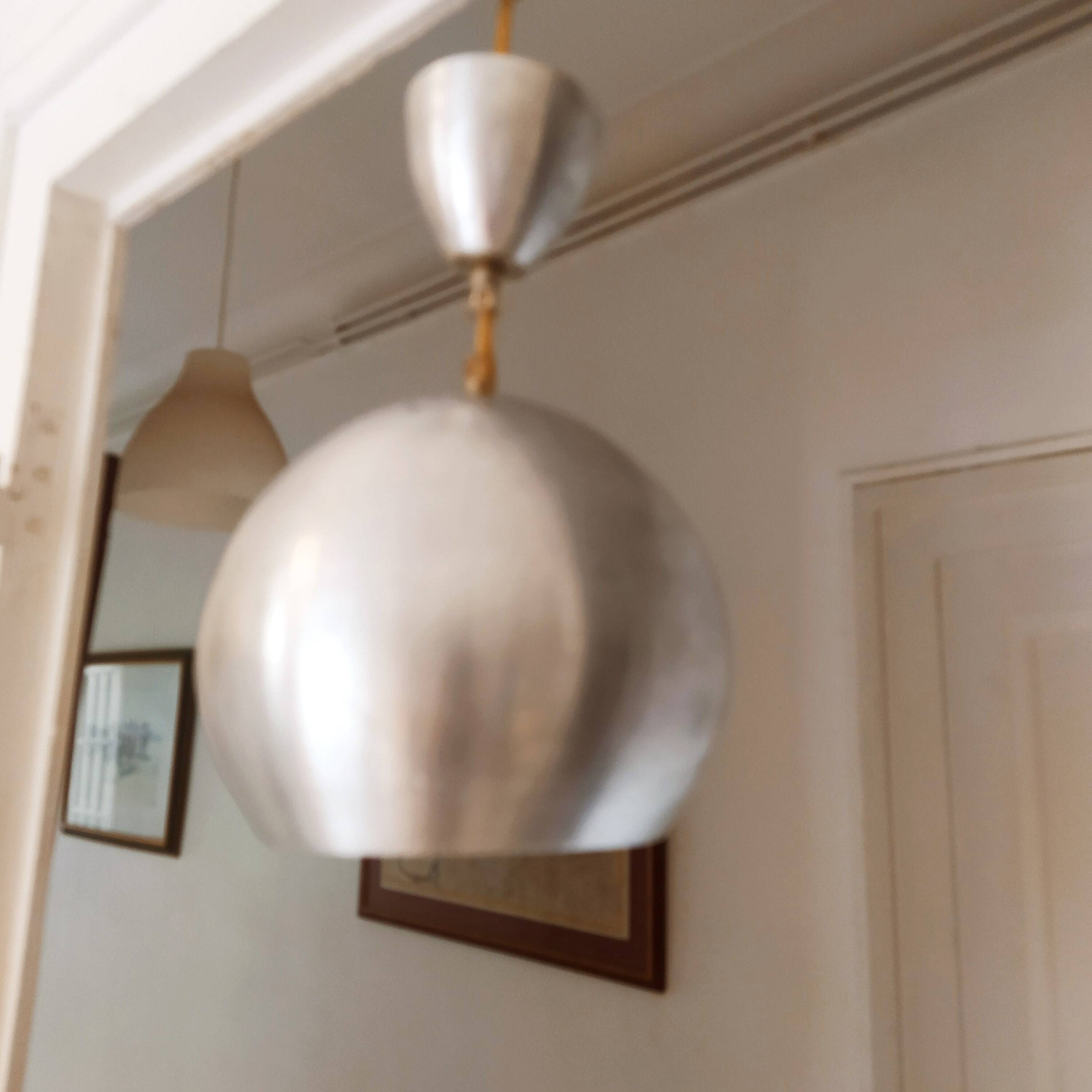 Vintage 70's ball pendant light in brushed aluminum