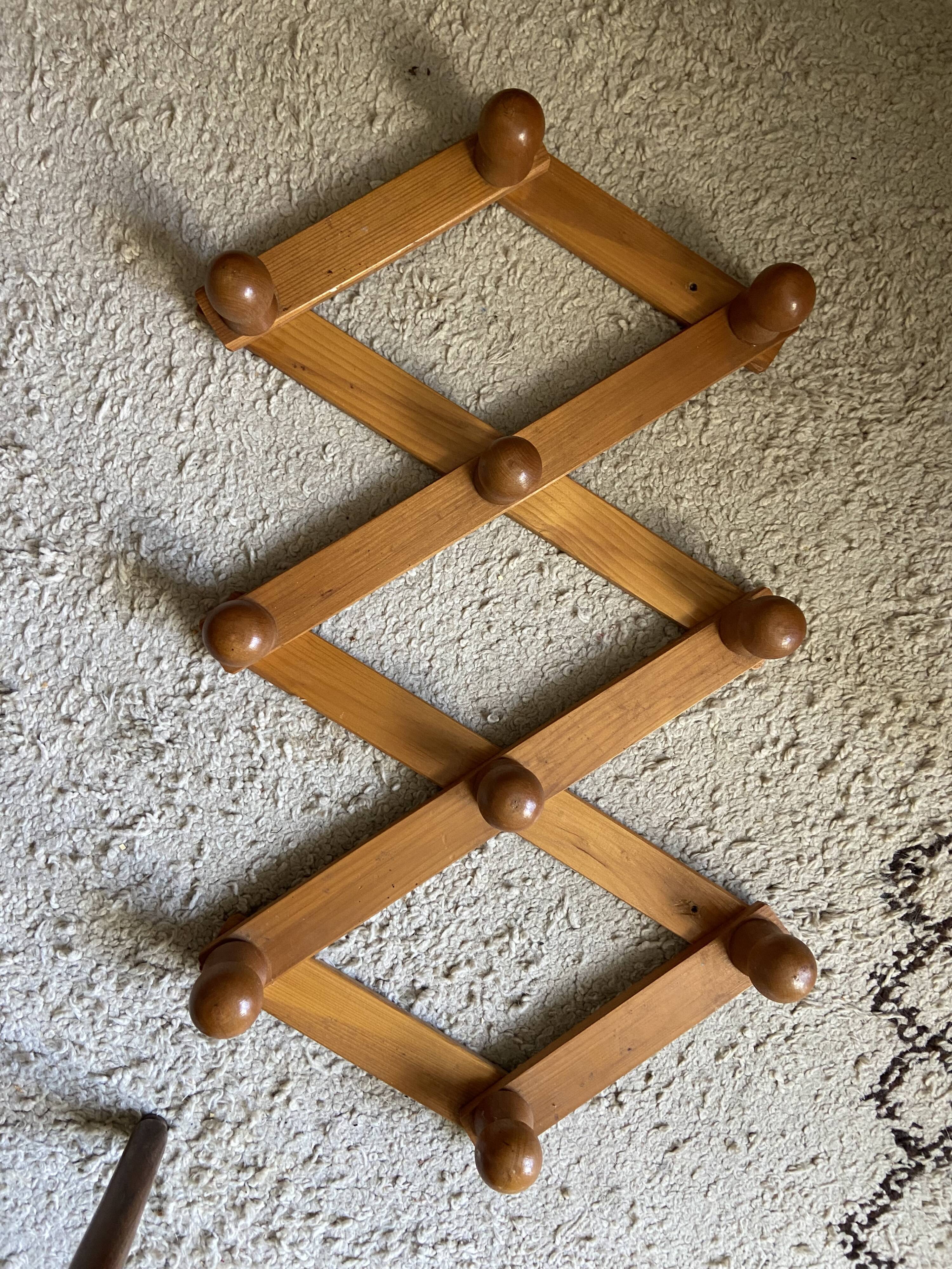 Vintage pine accordion coat rack