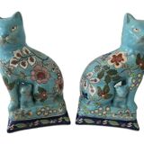 Pair Of Longwy Cross Of Lorraine Cat And Kittens Bookends Multicolored