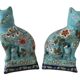 Pair Of Longwy Cross Of Lorraine Cat And Kittens Bookends Multicolored