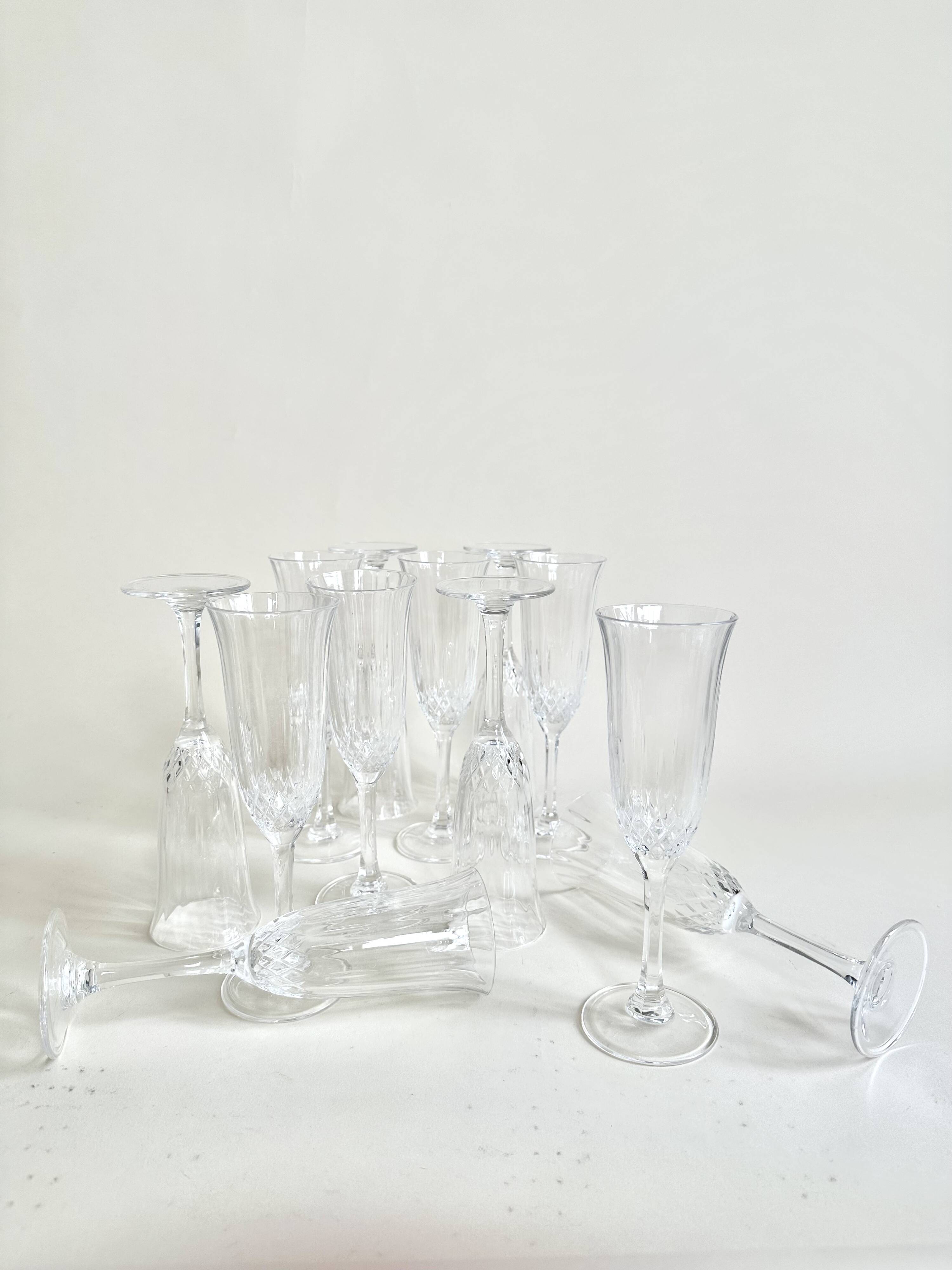 Set of 12 crystal champagne flutes