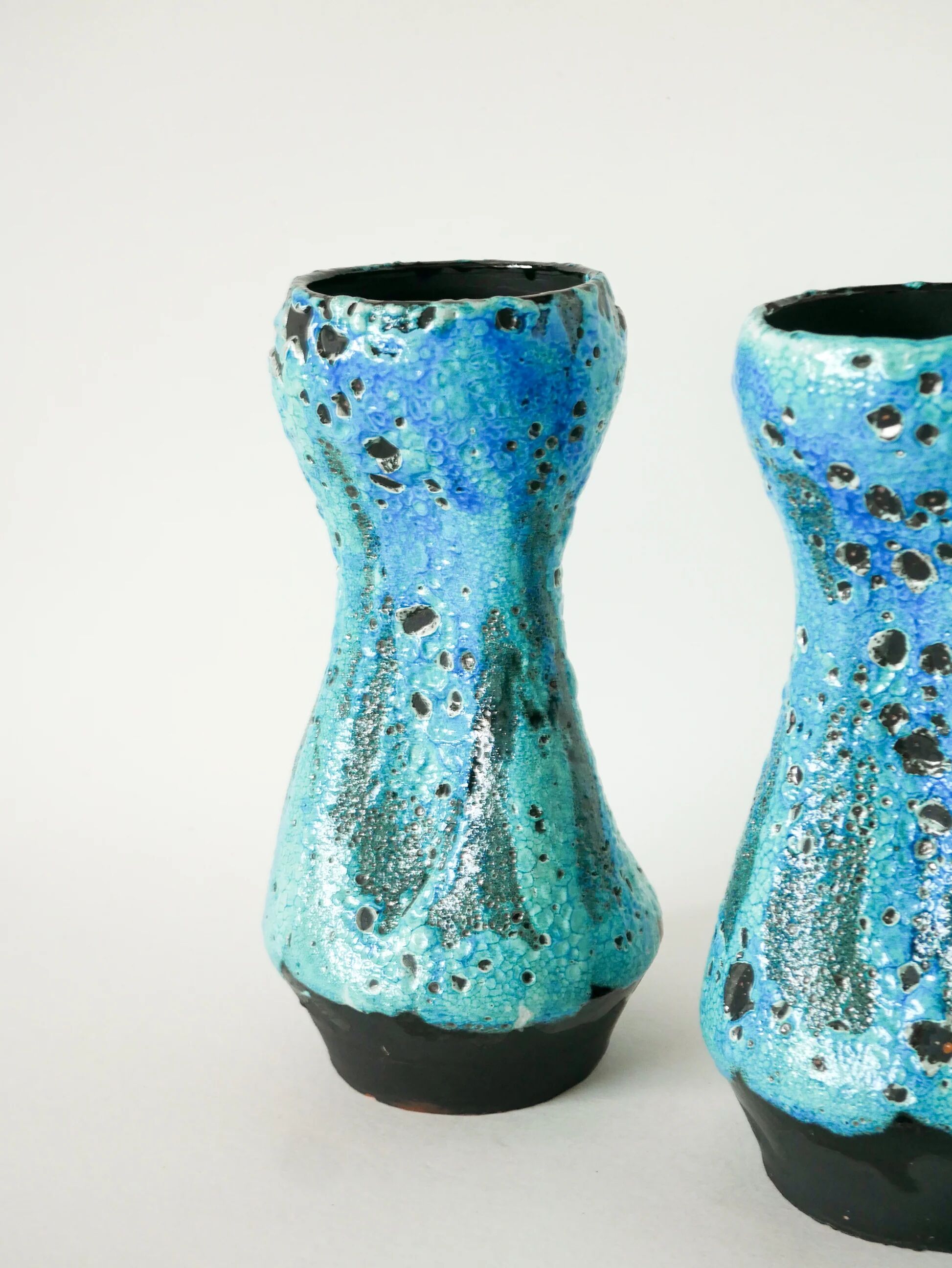 Pair of large Fat Lava vases, sky blue and black, 1970.
