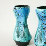 Pair of large Fat Lava vases, sky blue and black, 1970.
