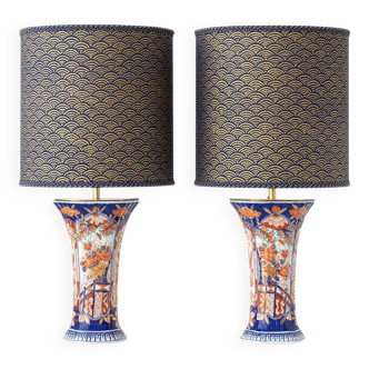 Pair of Delft Imari table lamps by Jaap Heinen with new Japanese shades.