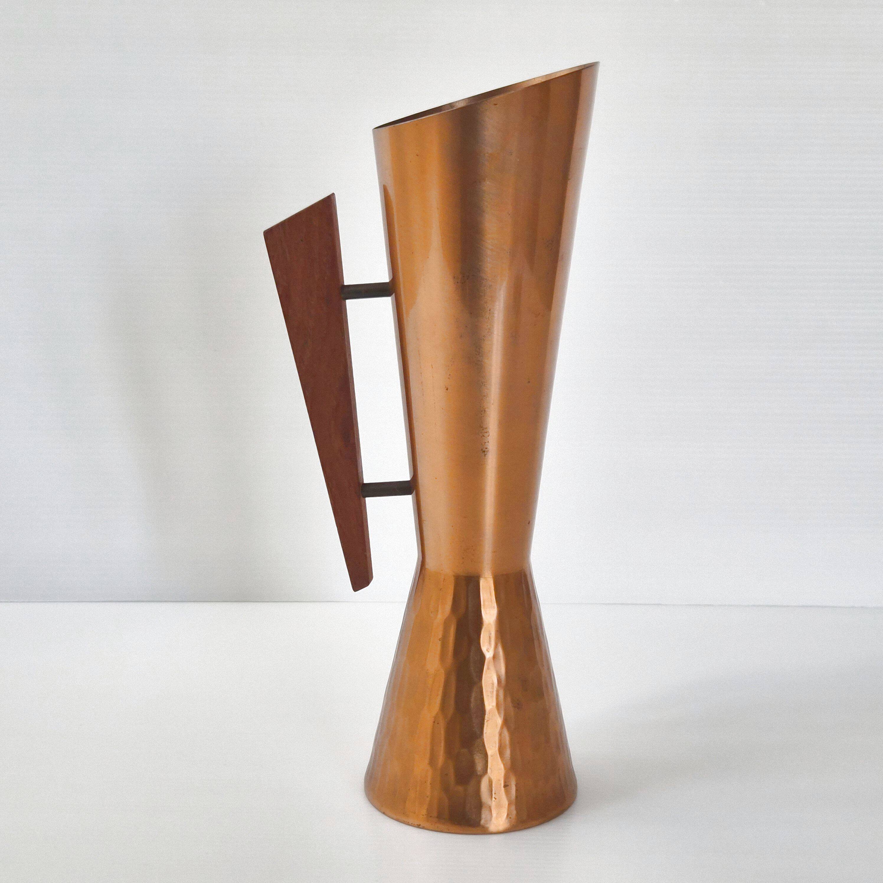 Vintage scandinavian vase denmark 1960 dahlmann in teak & hammered copper 60s
