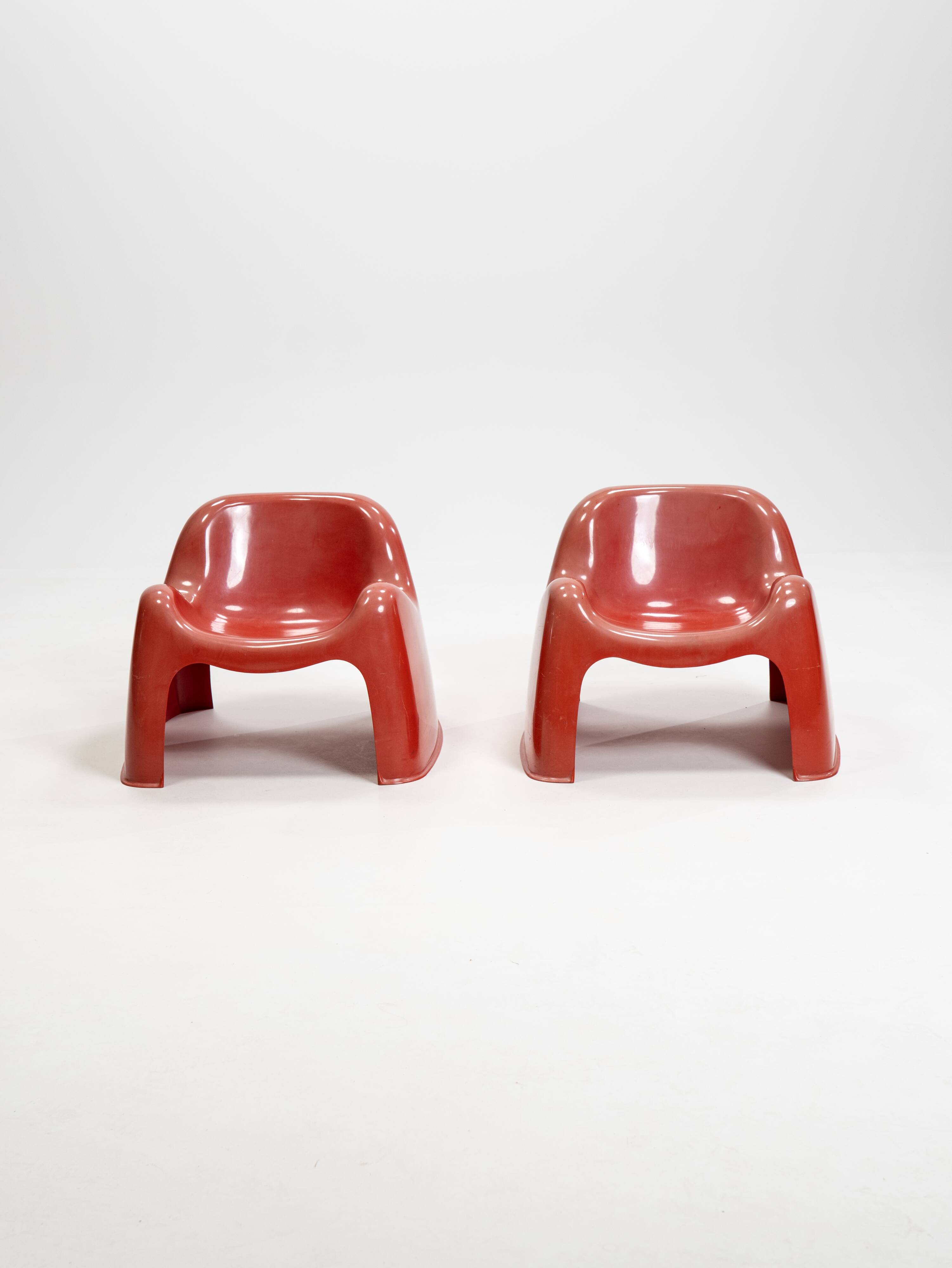 Ensemble de deux fauteuils Toga orange par Sergio Mazza pour Artemide, années 1960