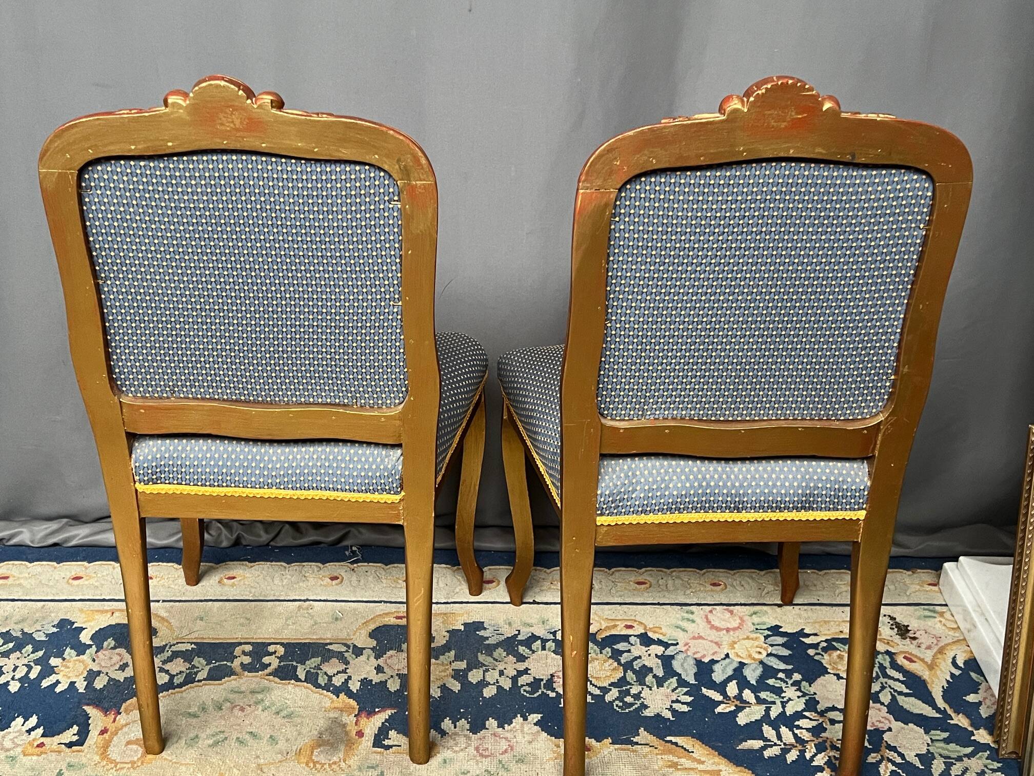 Pair of Louis XV style chairs with gilt frames.