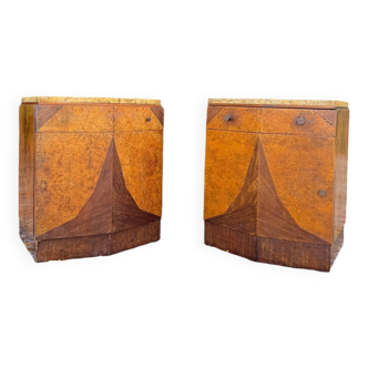 Pair of art deco period veneer wood bedside tables
