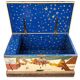 Antique chest hand-painted with a snowy village scene and a starry interior.