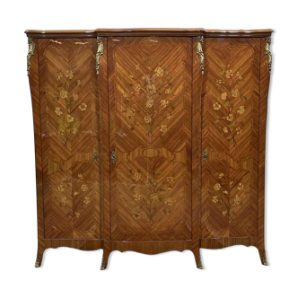 Louis XV style 3-door wardrobe in oak and rosewood - 1970s