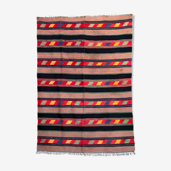 Handmade Black Brown Wool Rug With Geometric Designs 224x150cm