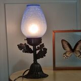 Lampe en pâte de verre bleu craquelée