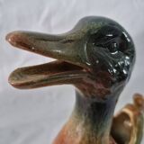 Old barbotine jug Saint Clément Mallard Duck A027