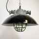 Black enamel and cast iron industrial cage pendant lamp, 1950