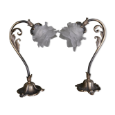 Set of 2 bedside lamps in brass and glass