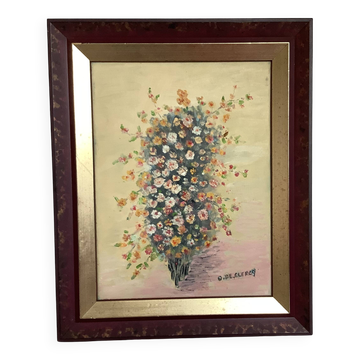 Framed oil painting on canvas "flowers" signed Declercq.
