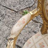 Pair of armchairs medallion in gilded wood Louis XVI style