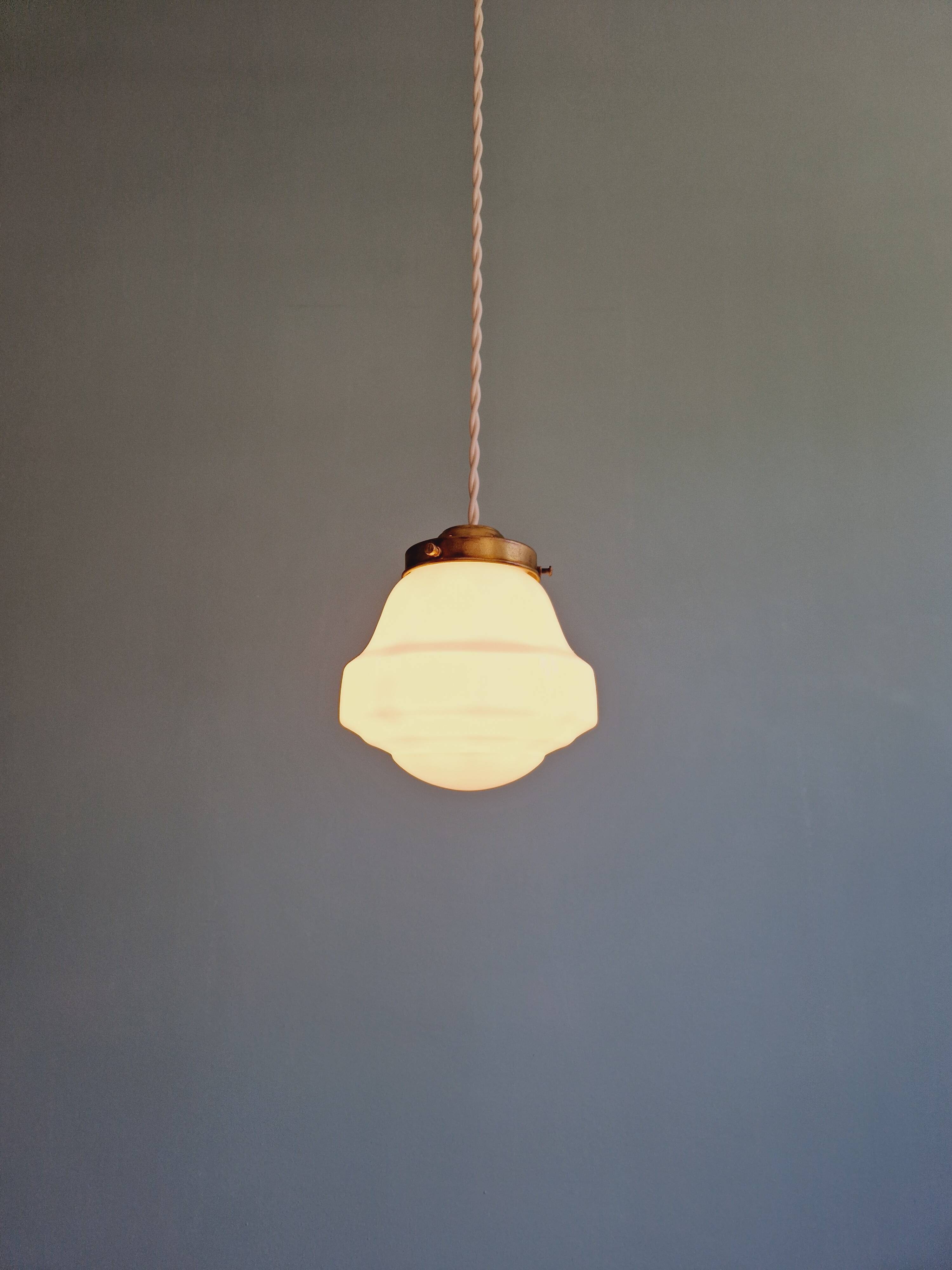 Art Deco pendant light in white opaline glass, 1920s-30s