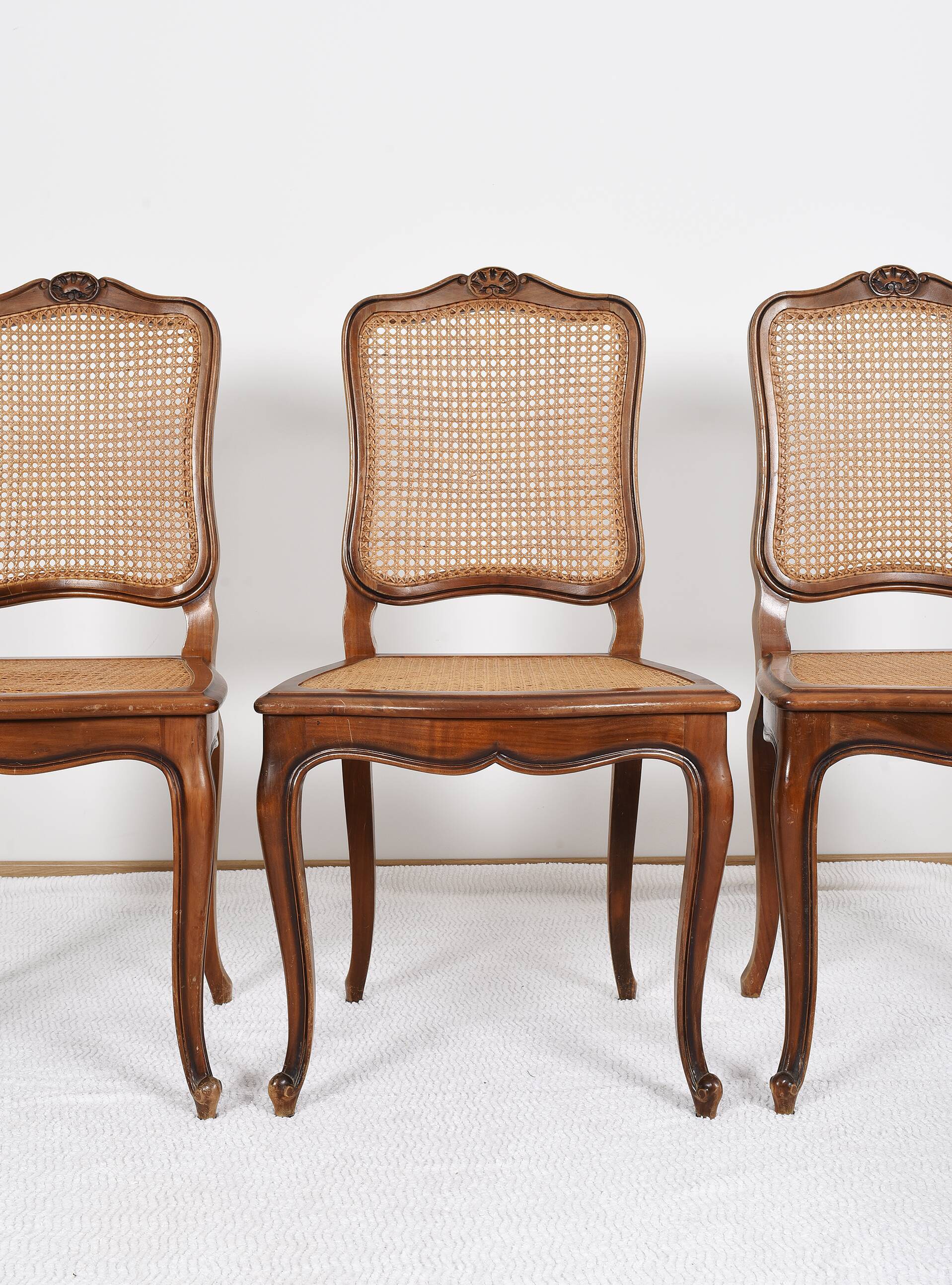 Series of 5 cane chairs, backs and seats, Louis XV style