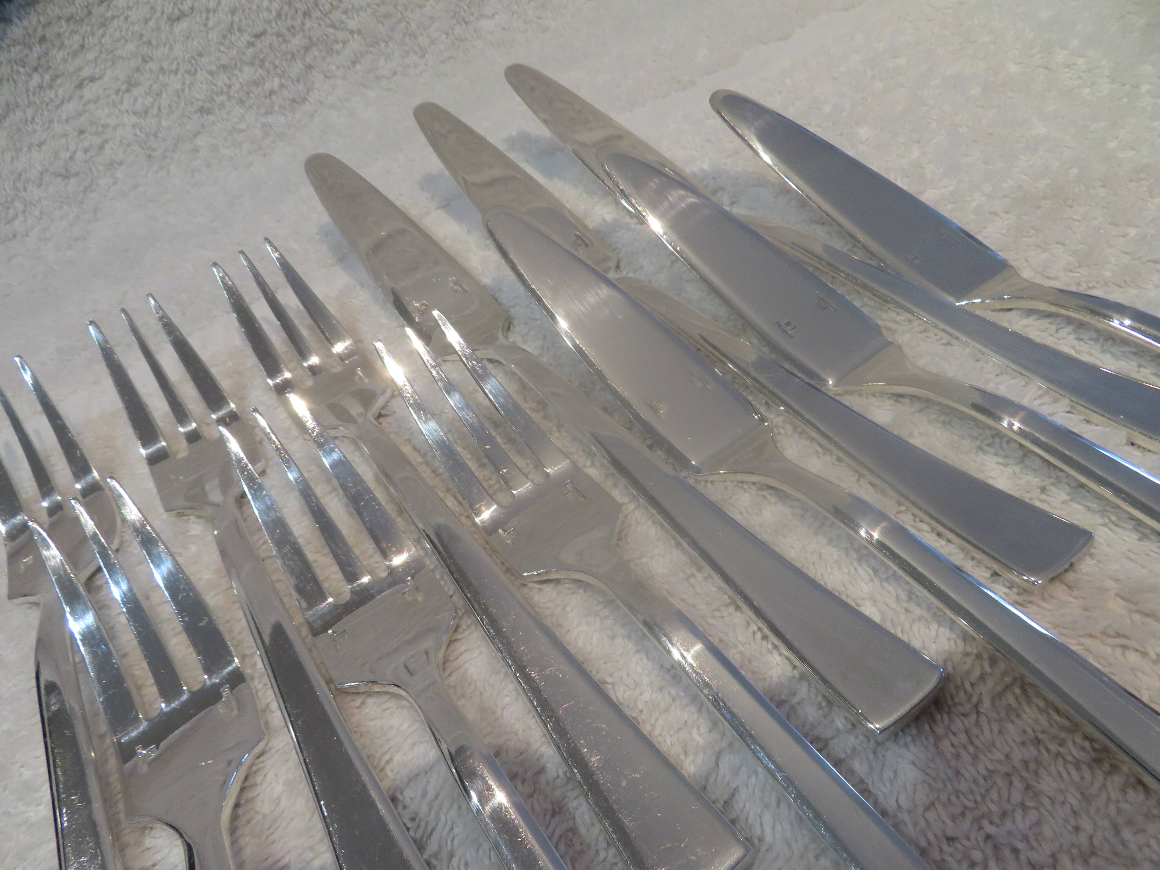 6 fish cutlery sets 12p silver plated metal goldsmith Christofle Concorde