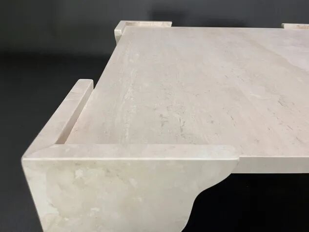 Large square coffee table in travertine by Claude Berraldacci. 1990s. France.
