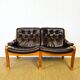 Scandinavian leather and teak bench from the 1960s.