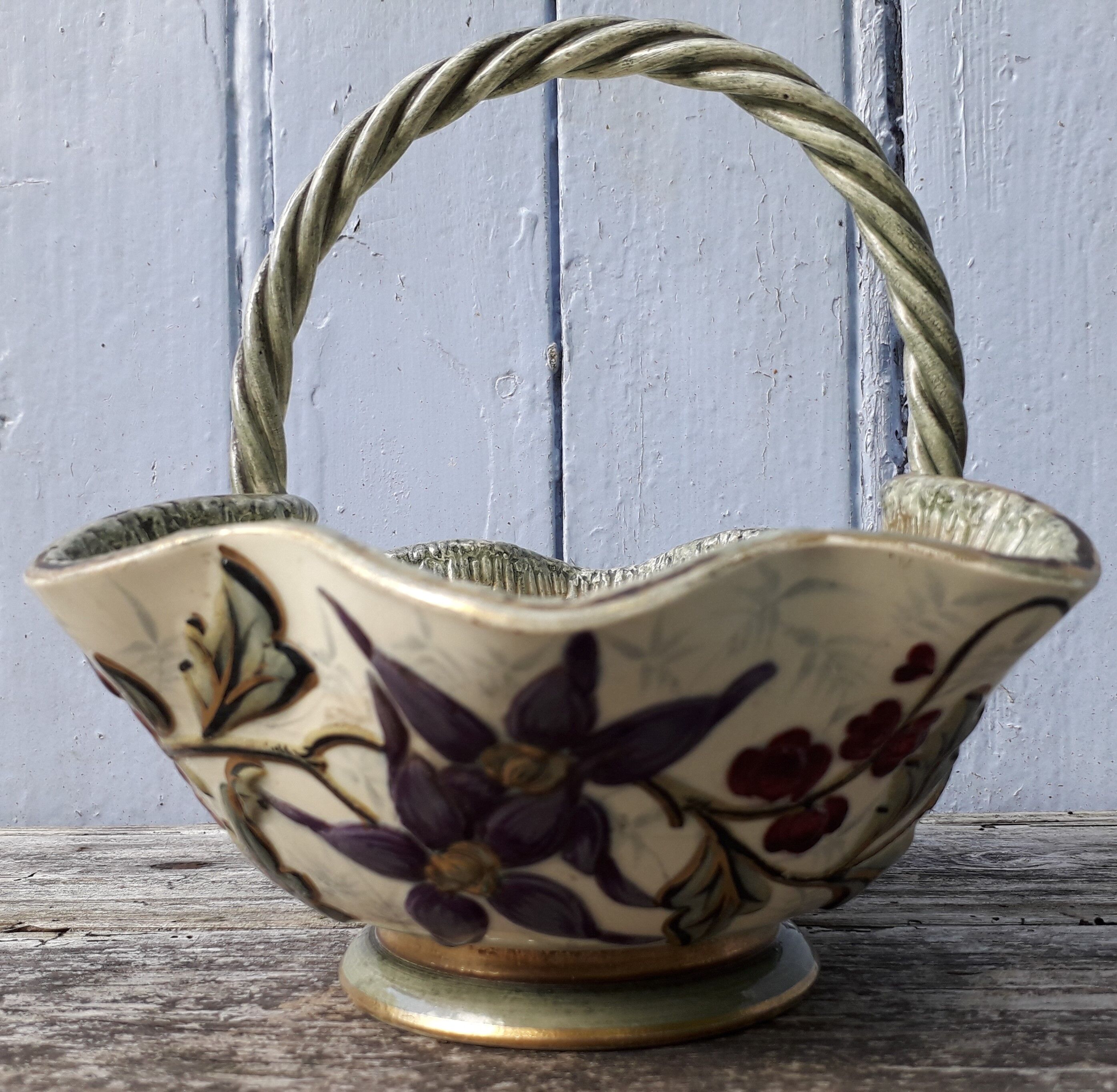 Basket trinket bowl Keller and Guerin Lunéville art nouveau