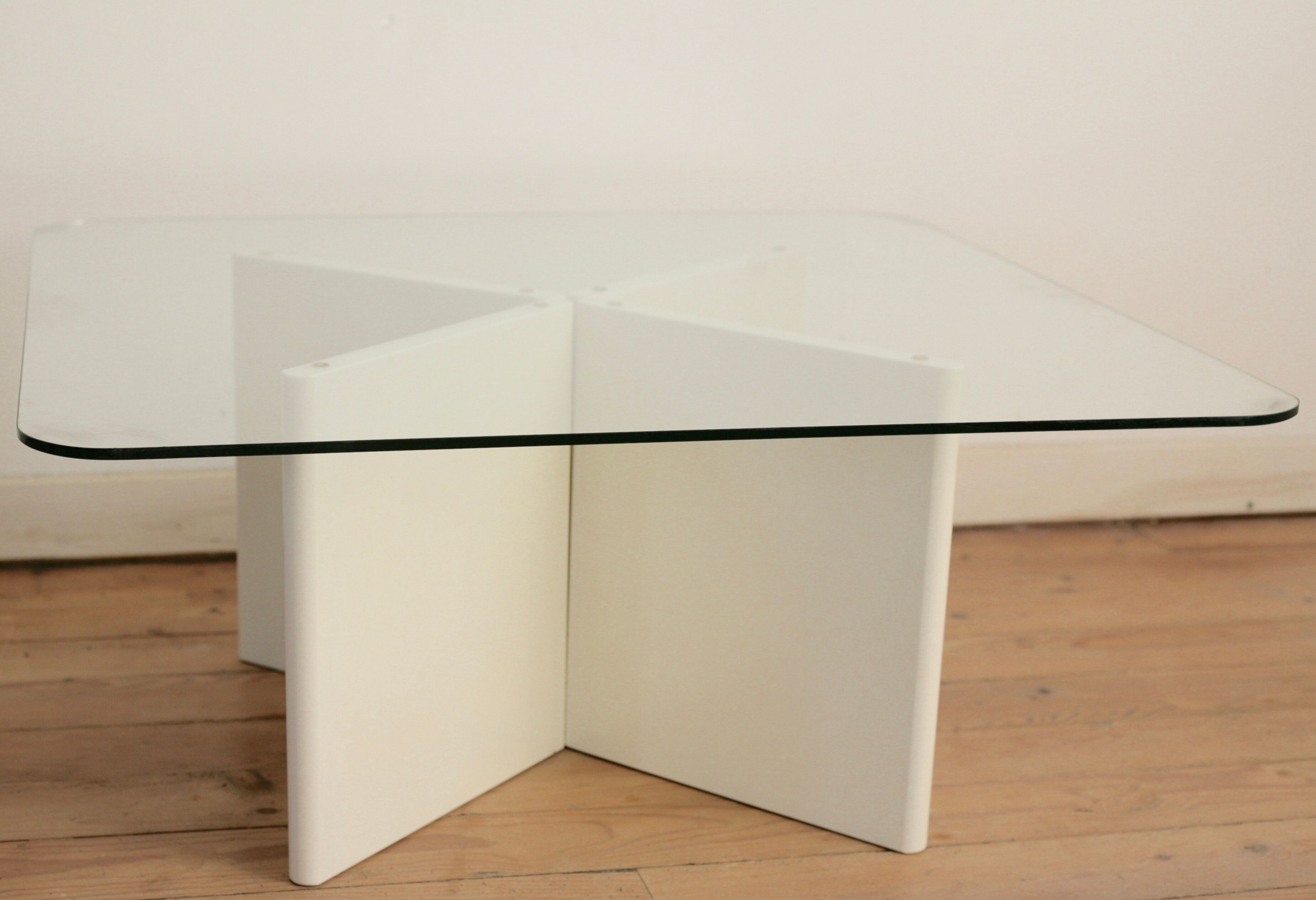 Wood and glass coffee table , France, circa 1980