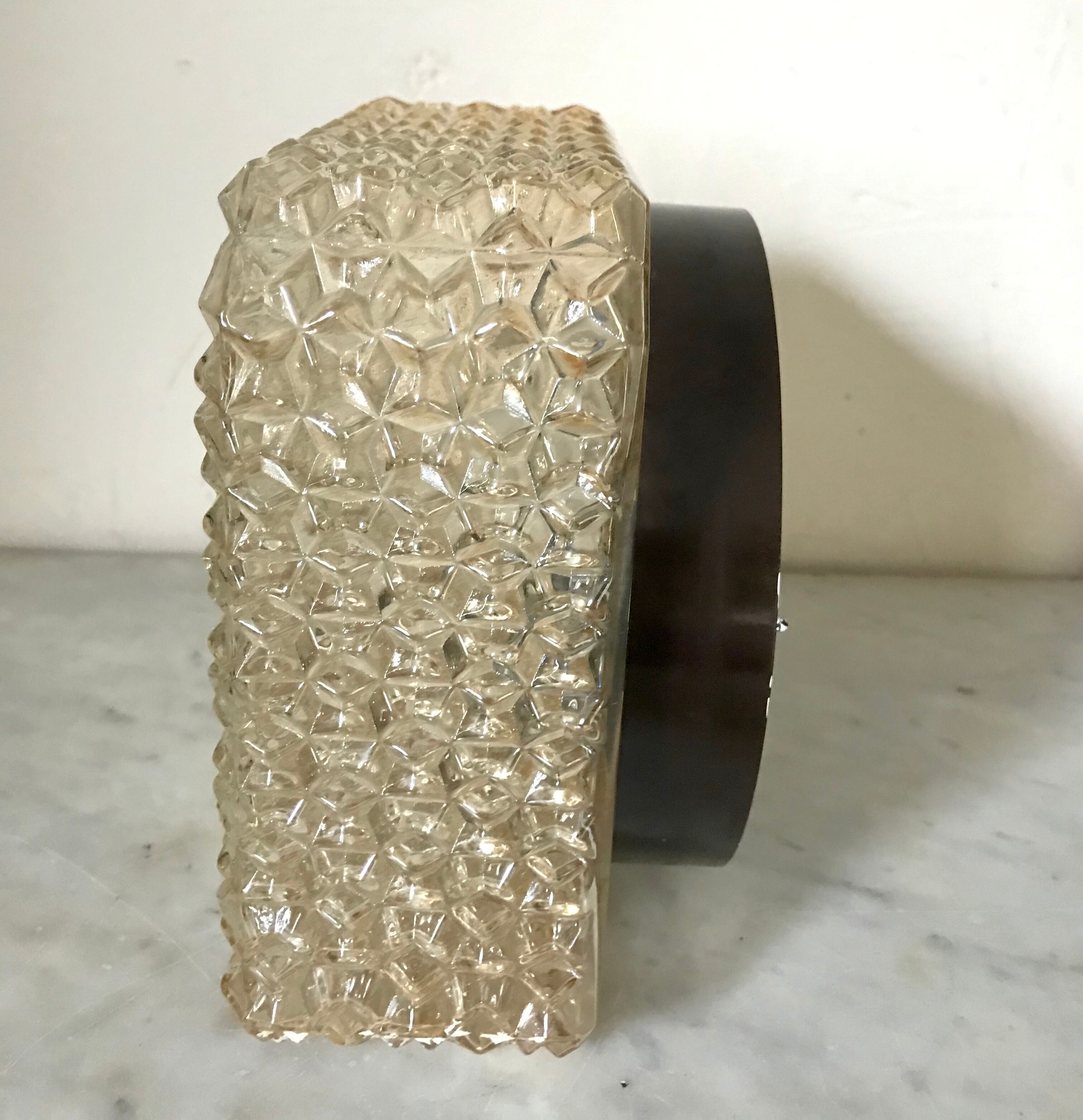 Amber moulded glass ceiling lighten circa 1960