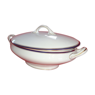 Légumier Limoges manufacture royale filets doré mat et bleu.