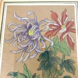 Painting on silk flowers gilded frame