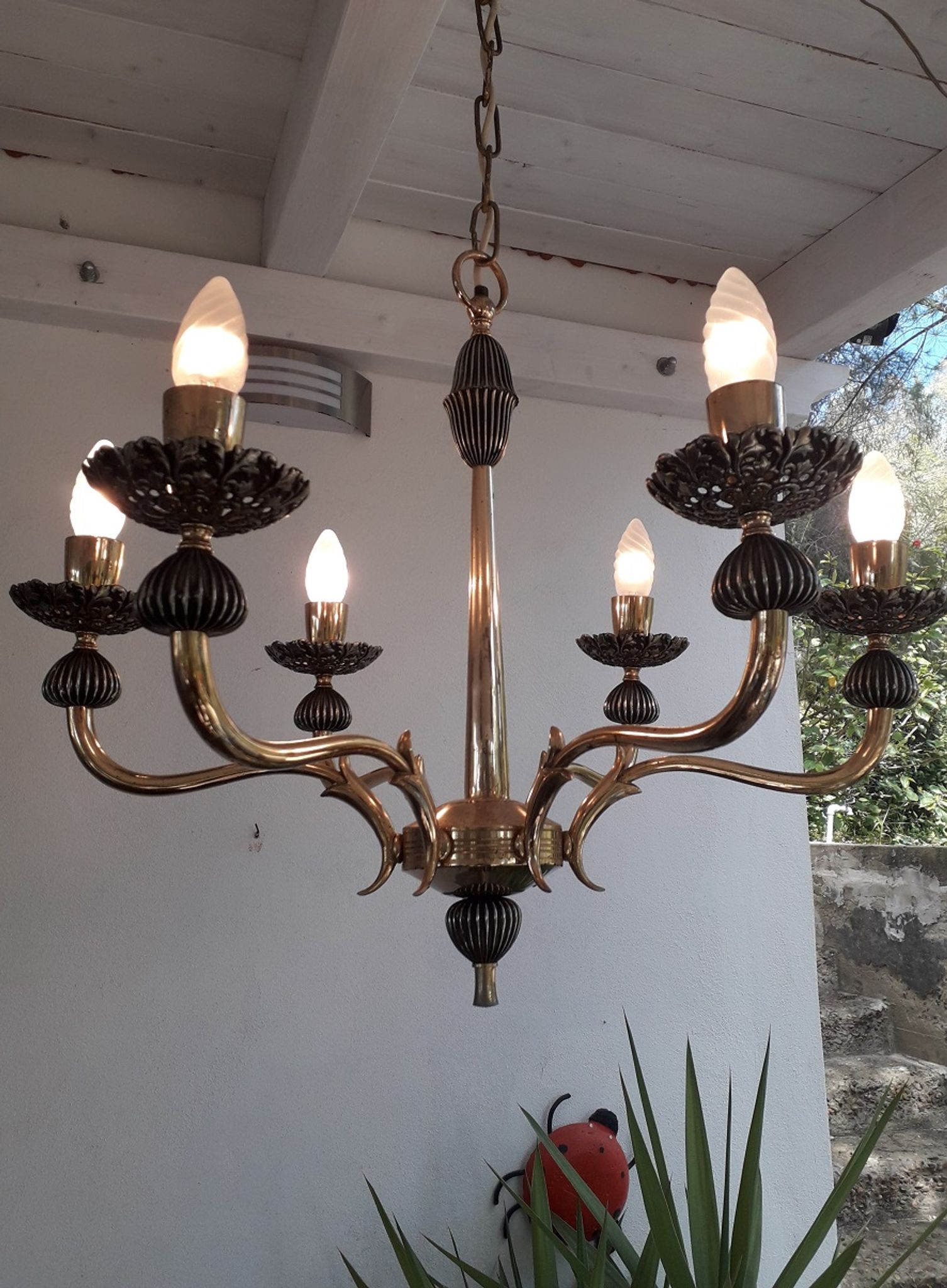 Italian gold coloured chandelier 1970s