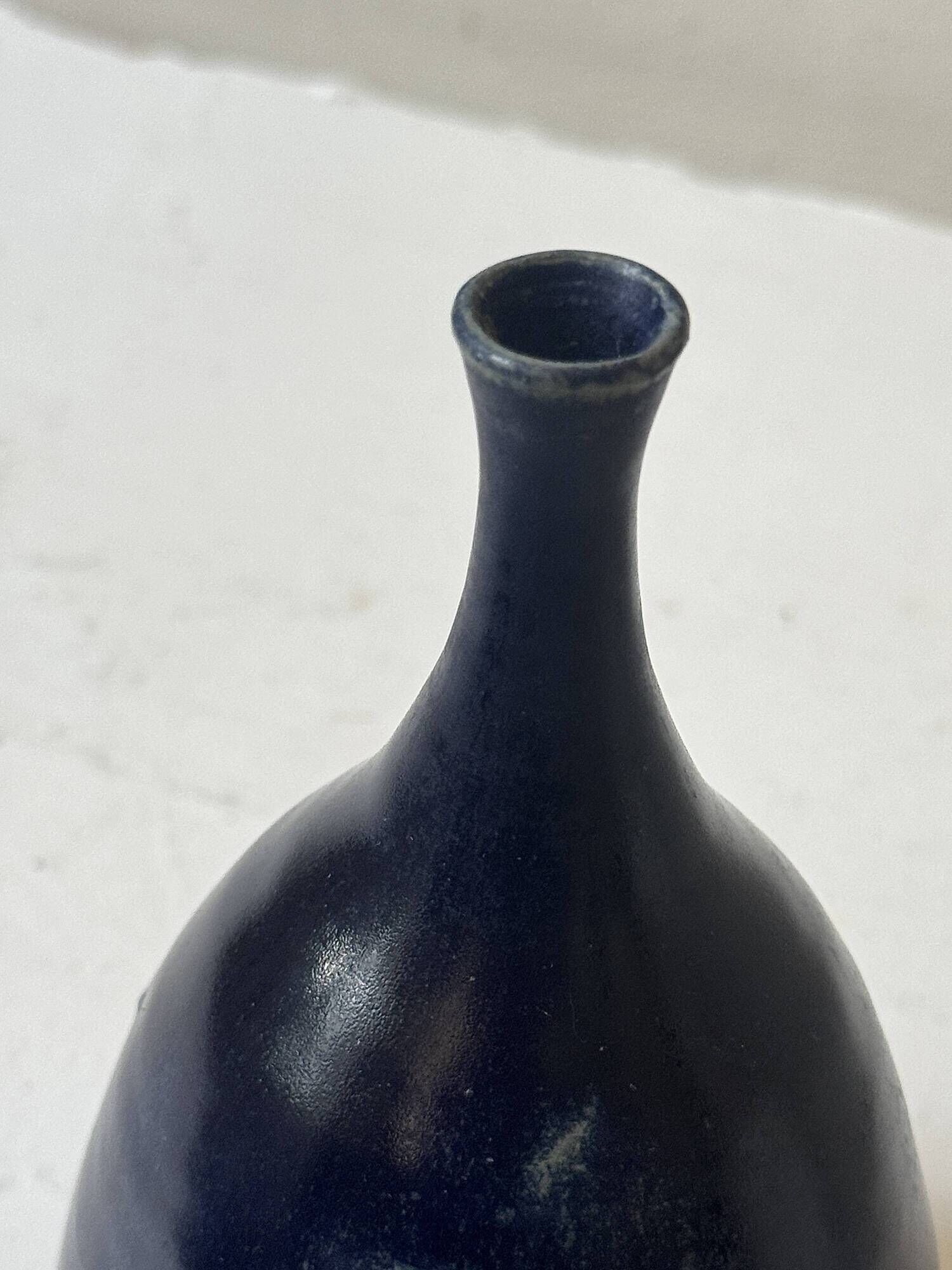 Night blue glazed ceramic vase, signed, circa 1950.