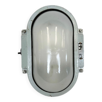 Industrial Cast Aluminium Wall Light with Milk Glass from Elektrosvit, 1970s