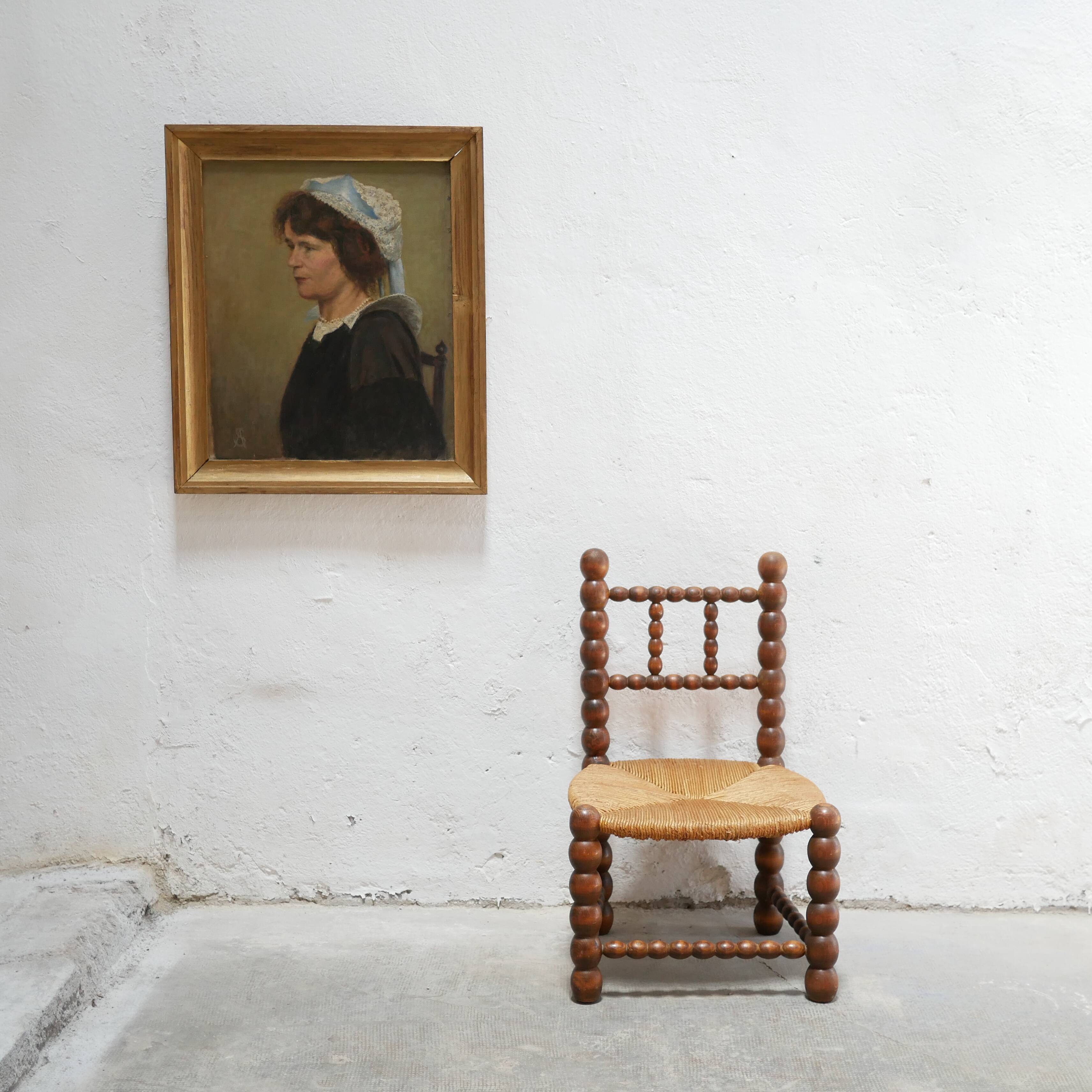 Portrait painting, painting on old canvas