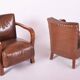 Vintage Art Deco Lounge Set in Walnut and Leather, 1930s, Set of 3