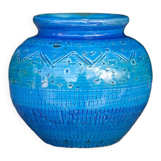 Céramique Aldo Londi pour Bitossi , vase vintage, collection, vase bleu rimini, déco intérieur