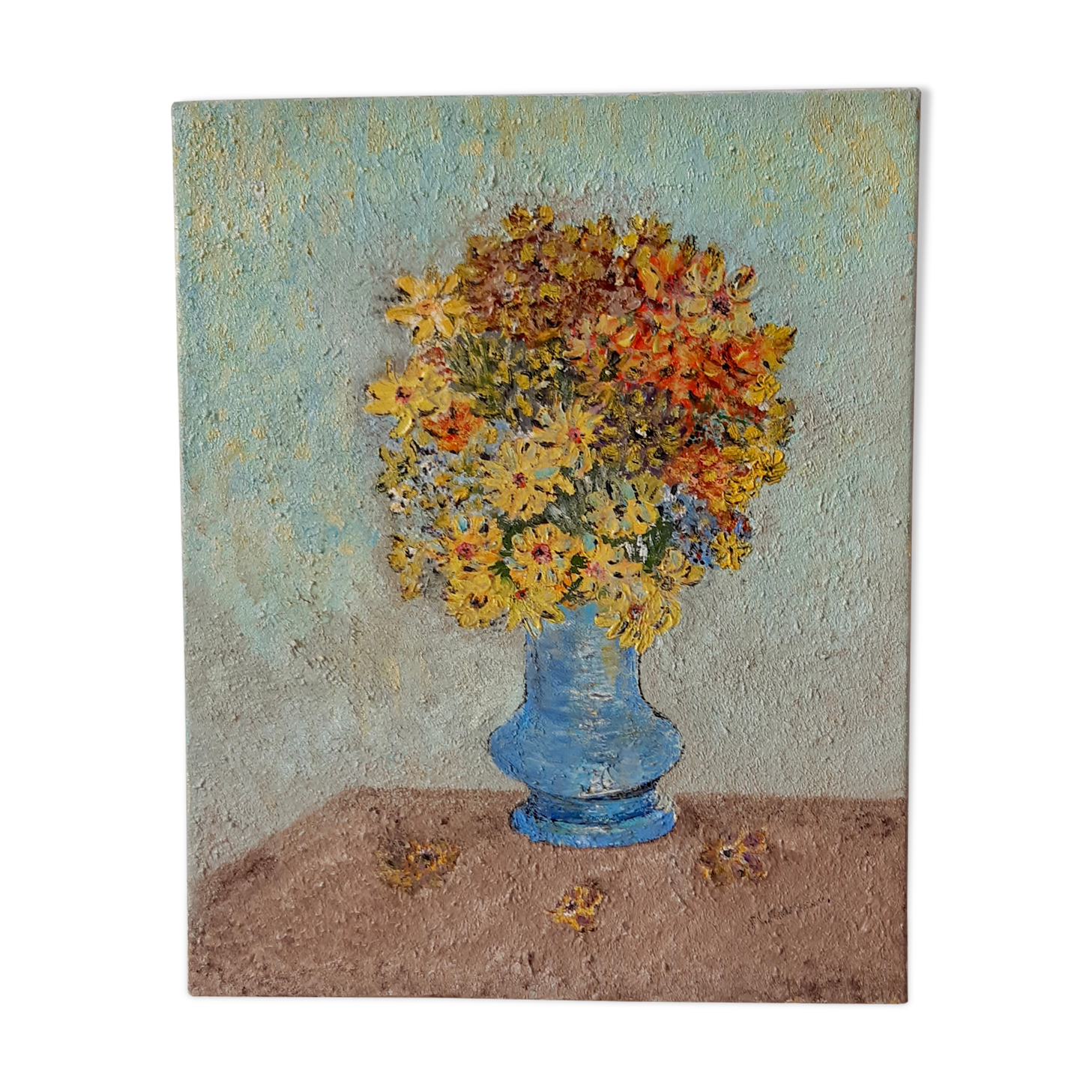Oil on canvas painting old bouquet