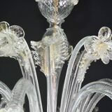 Wonderful large size Venetian chandelier, transparent and gold Murano glass