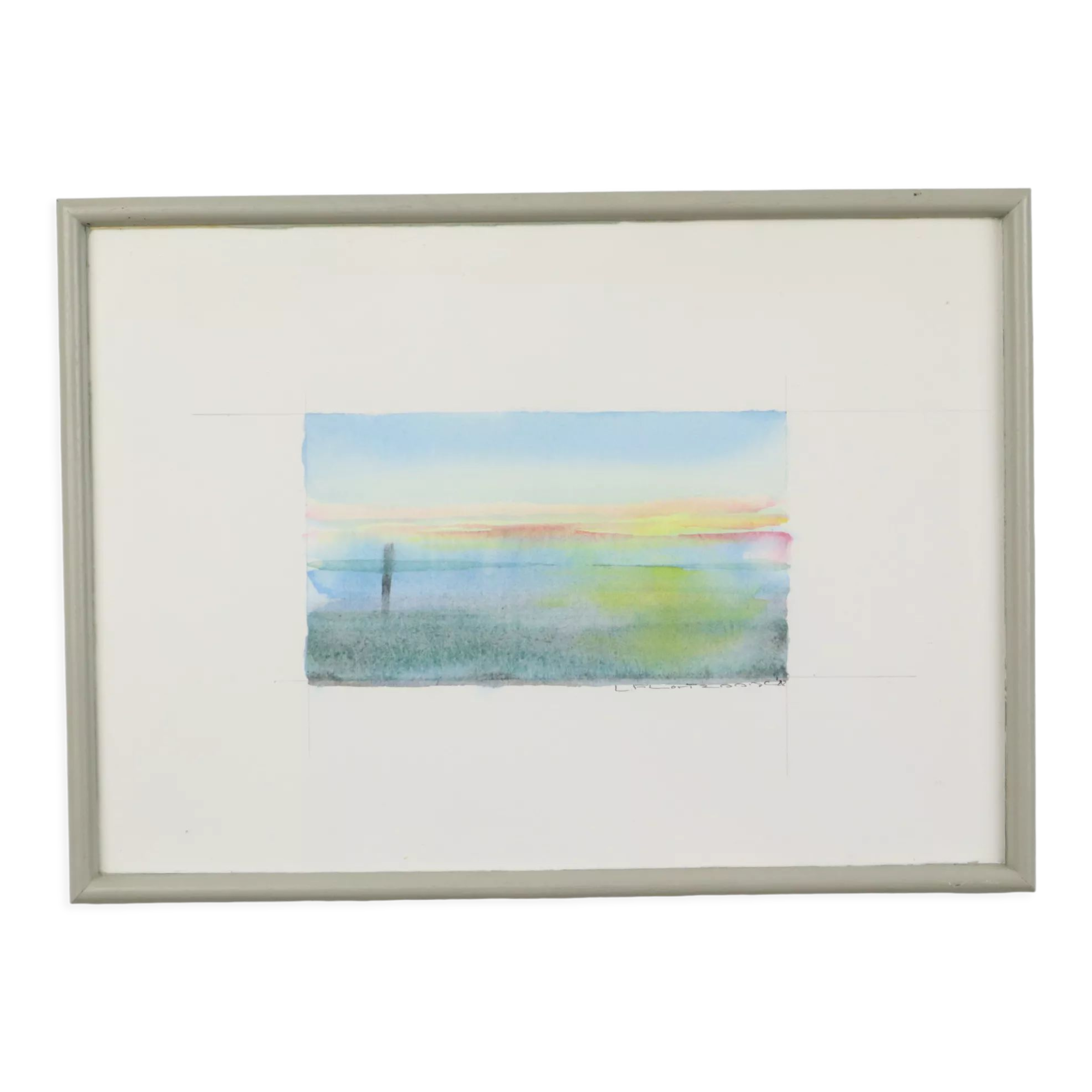 Watercolor Dunes and Sea by Lieven Florizoone Signed and Dated 1982