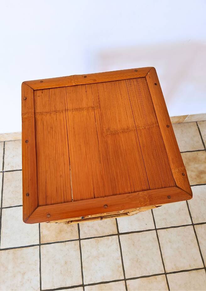 Bamboo and rattan side table from the 1970s.