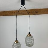Suspension globes 2 feux, verre et laiton, années 50