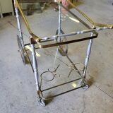 Desserte a roulettes en alu laiton et verre 1960