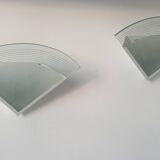 Pair of vintage wall lights, white lacquered metal and sandblasted glass, France 1970