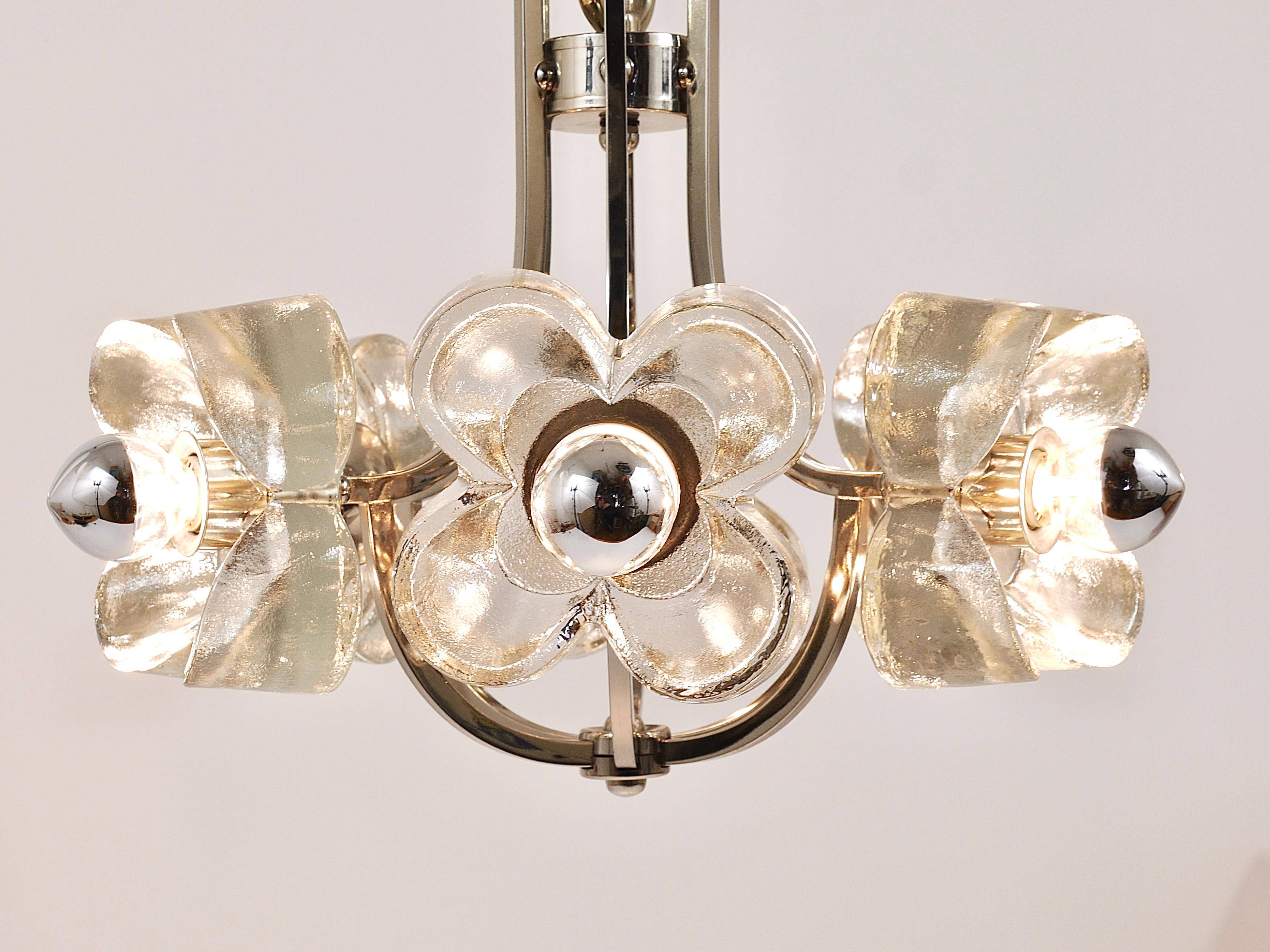 Crystal Glass Flower Pendant Light in Kalmar Style by Sische, Germany, 1970s
