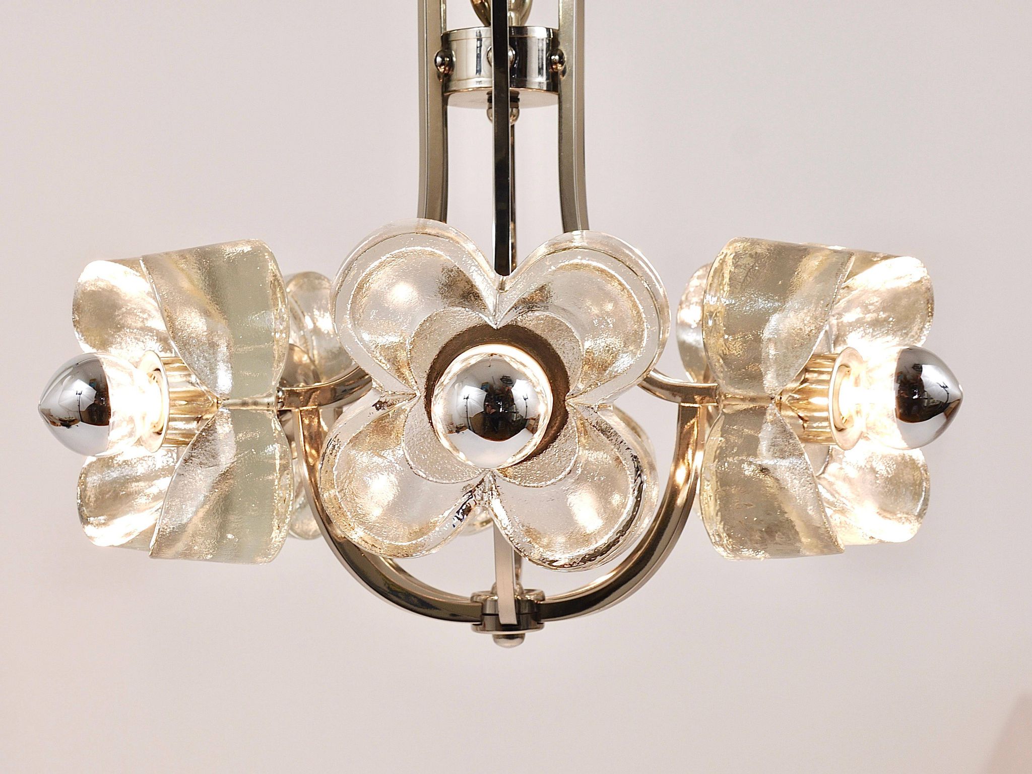 Crystal Glass Flower Pendant Light in Kalmar Style by Sische, Germany, 1970s