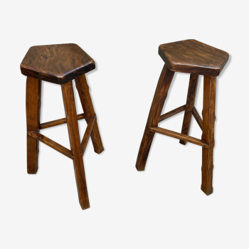 Pair of brutalist elm stools, 1960s