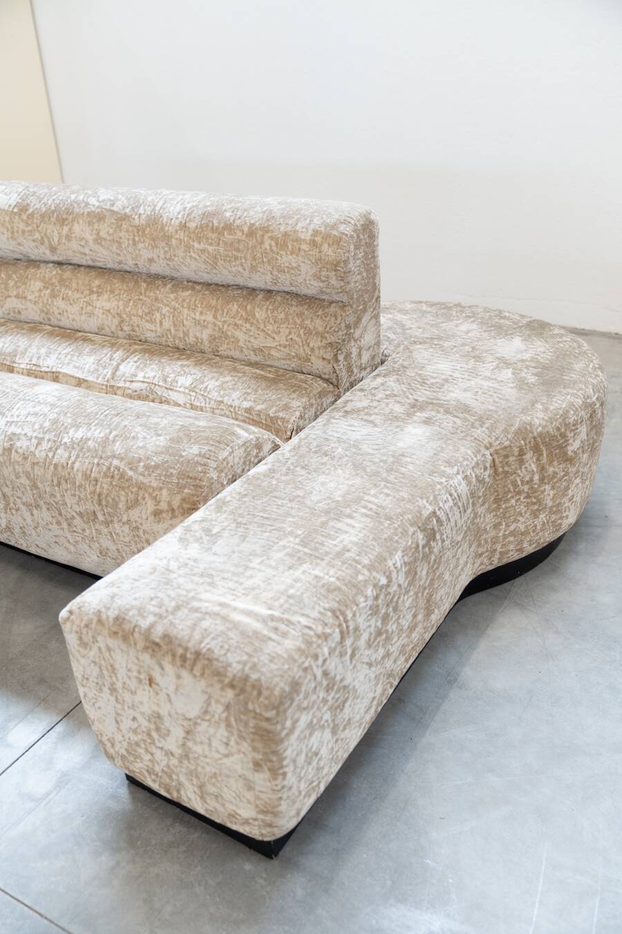 Beige chenille sectional sofa, 3 pieces, 1970s