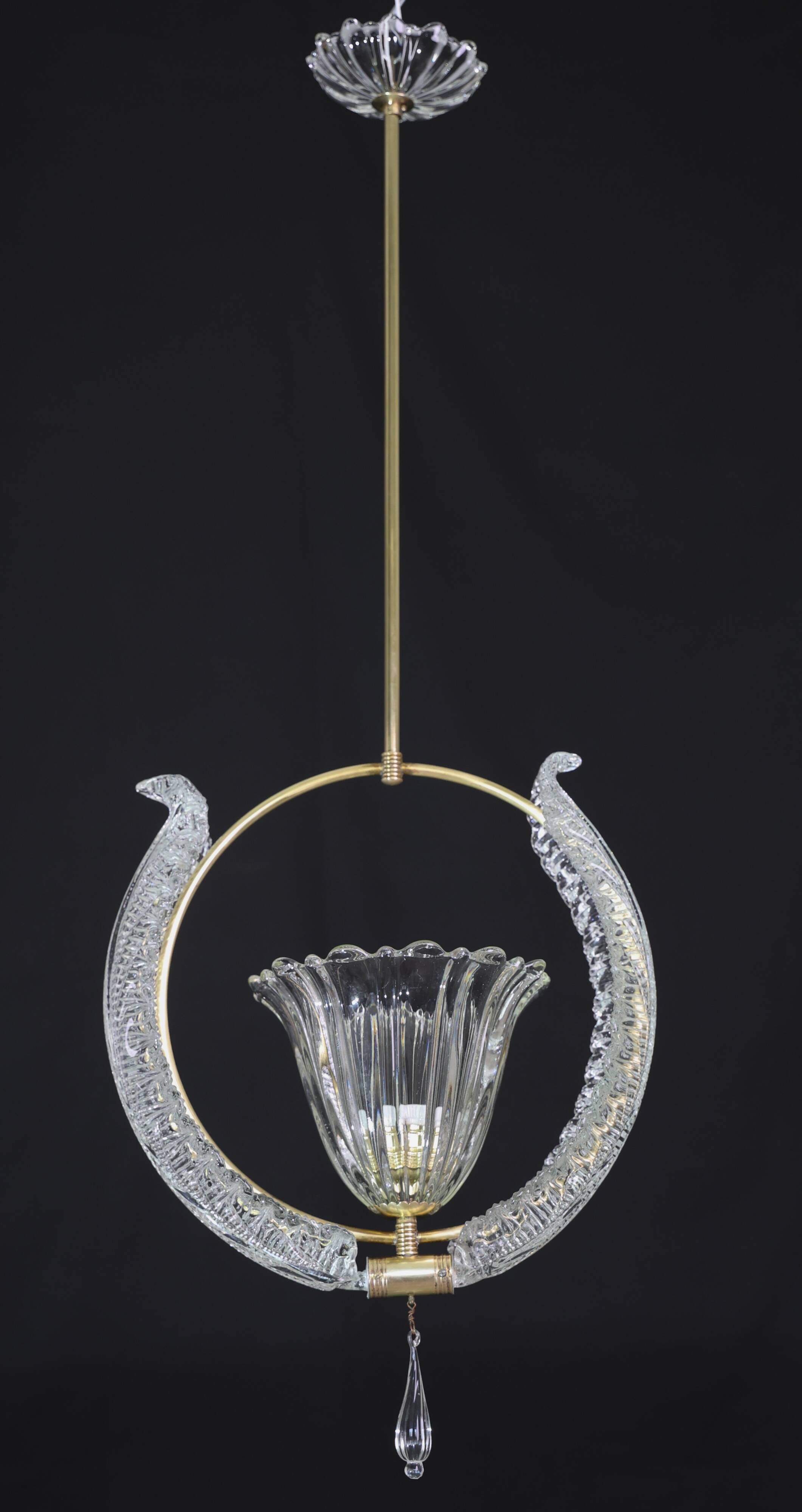 Amazing Murano Glass Art Deco Pendant Chandelier by Ercole Barovier, 1940s